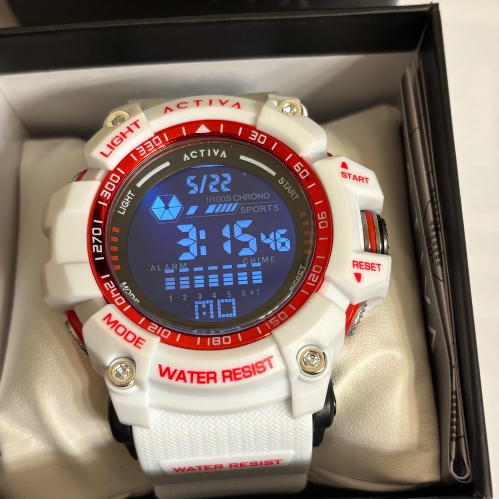 Activa Invicta Digital Mens Watch 56mm White Red Sports ACW8020-012 New